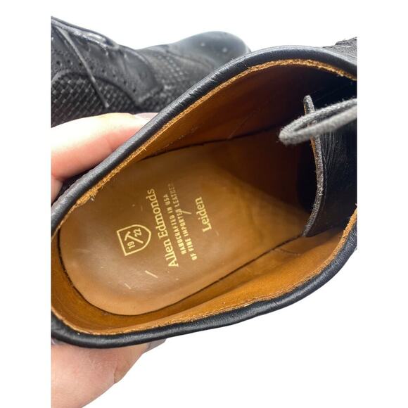 Allen Edmonds Boca Raton Black Woven Leather Dress Shoes Mens 11 Wingtip Derby - Picture 9 of 14